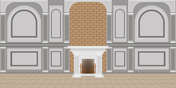 Royal style living room interior with unfurnished fireplace