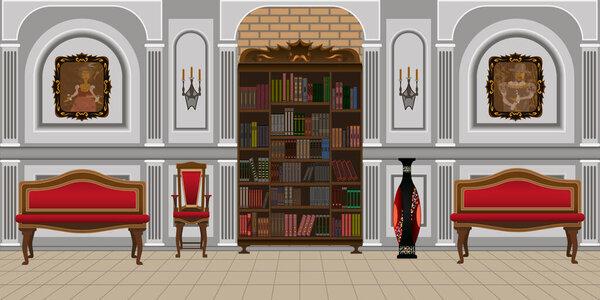 интерьер старой гостиной королевского стиля или библиотеки