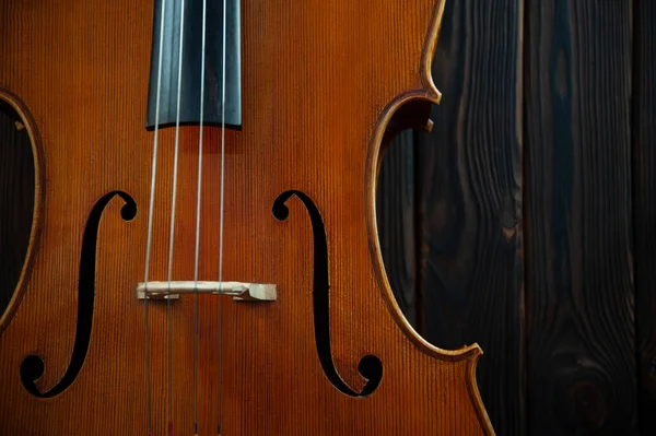 木制背景上漂亮大提琴或小提琴的碎片 有文字的地方 — 图库照片