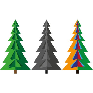 Üç Noel ağacı seti Yeşil, gri ve çok renkli.