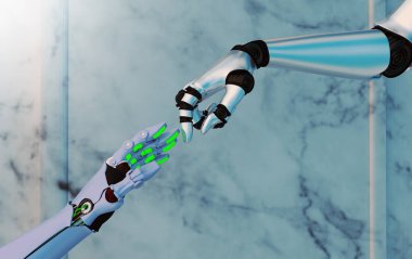 3D robot eller birbirine ulaşan