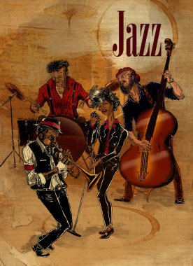 Caz Orkestrası bir jam session dumanlı bir yeraltı kulüp yapma
