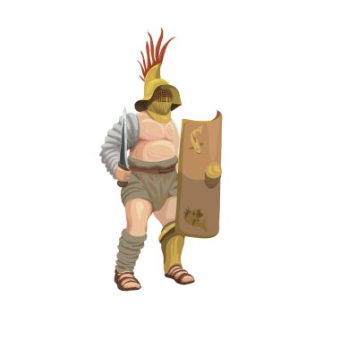 Gladyatör murmillo, vektör çizim. Savaş silahlı Gladius kılıç ve kalkan kalkan.