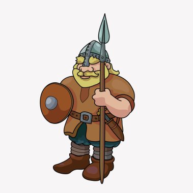 Komik barbar Viking sarışın mızrak vektör çizim ile