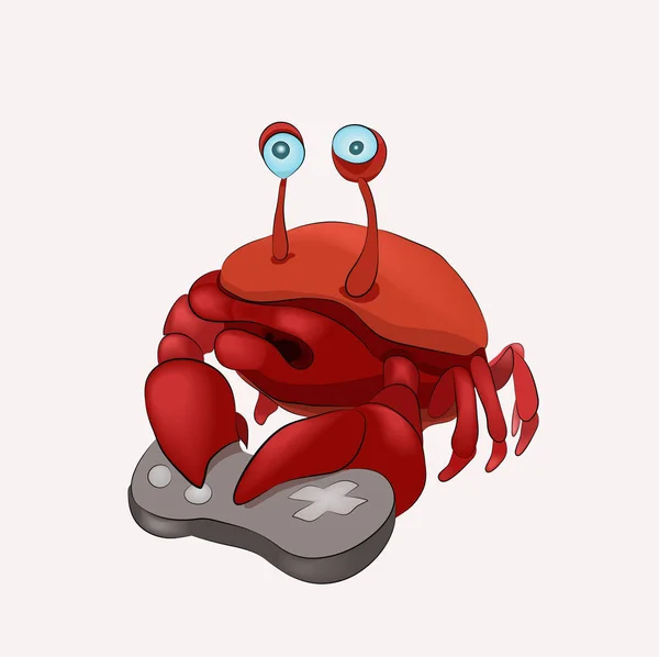 Vector Illustration Depicts Stupid Crab Who Loves Play Computer Games — Stock Vector