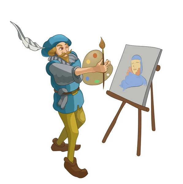 Medieval Artist Creates Masterpiece Vector Illustration — Stock Vector