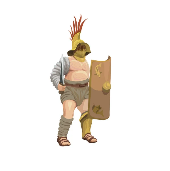 Gladyatör murmillo, vektör çizim. Savaş silahlı Gladius kılıç ve kalkan kalkan.