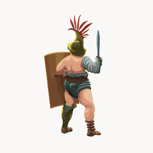 Gladiador Murmillo Vista Desde Atrás Ilustración Vectorial Luchador Está Armado — Archivo Imágenes Vectoriales