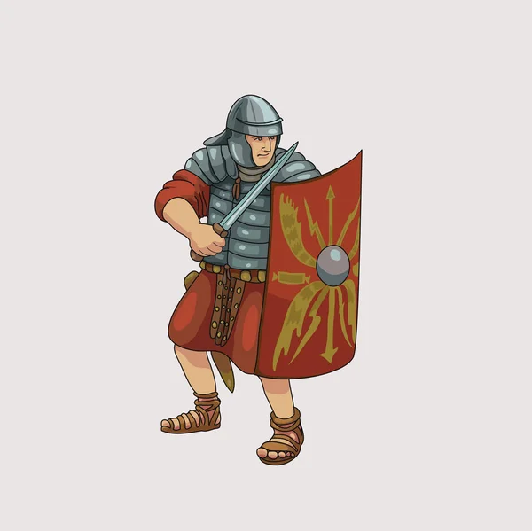 Vektor Ilustrasi Menggambarkan Seorang Prajurit Legionnaire Romawi Kuno Bersenjata Dengan - Stok Vektor