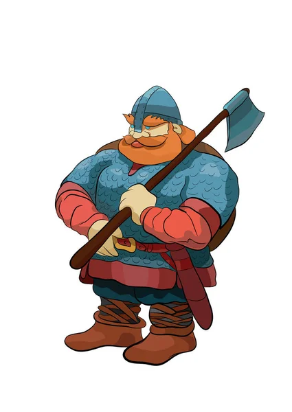 Vektör çizim silahlı bir balta ve giyen zincirden bir ortaçağ Viking savaşçısı gösteriyor.