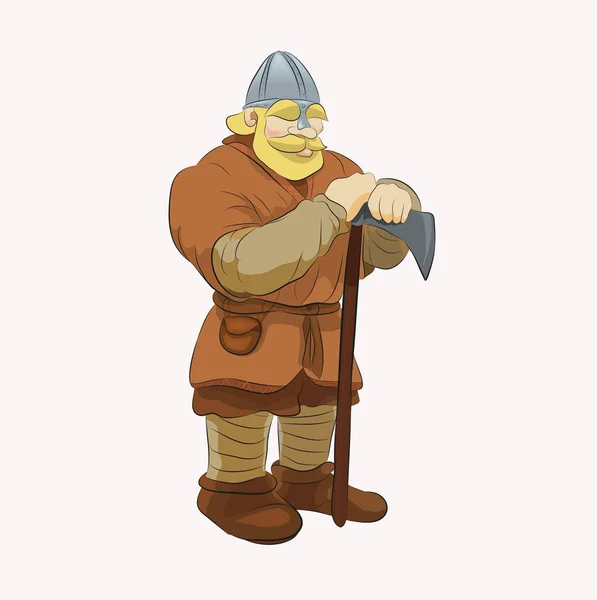Vektör çizim ile bir büyük askeri balta broadax silahlı bir ortaçağ Viking savaşçısı gösteriyor.