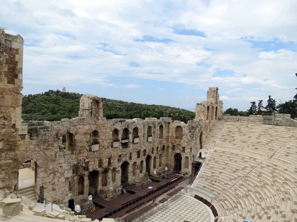 Avrupa Yunanistan Atina Acropolis Yakınındaki Yamacında Antik Amfitiyatro — Stok fotoğraf