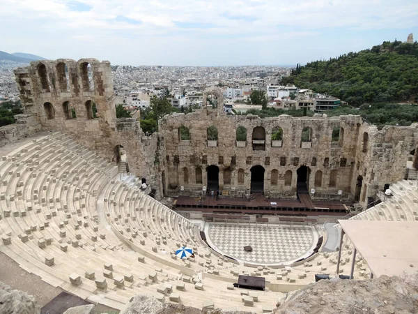 Europa Grekland Aten Antika Amfiteatern Och Panorama Över Staden Fint — Stockfoto