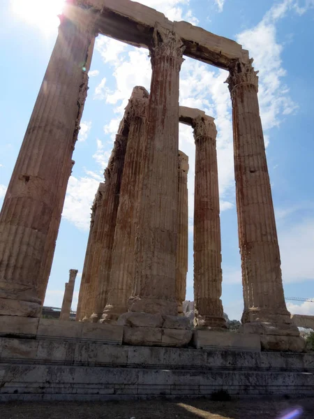 Europa Grecia Atenas Vista Contra Sol Templo Zeus Olímpico — Foto de Stock