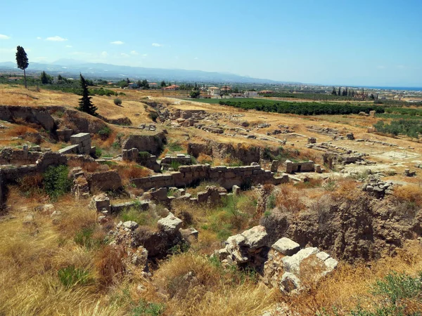 Europa Grecia Corinto Sitio Arqueológico Quemado Por Sol Fondo Del —  Fotos de Stock