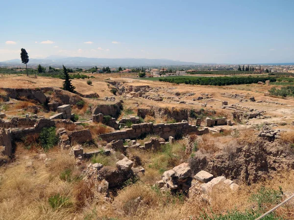 Europa Griekenland Korinthe Oude Ruïnes Een Weergave Van Peloponnesos Duidelijke — Stockfoto