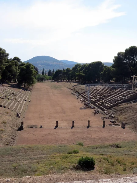 Europa Griekenland Peloponnesos Epidaurus Overblijfselen Van Een Oude Stadion Waar — Stockfoto
