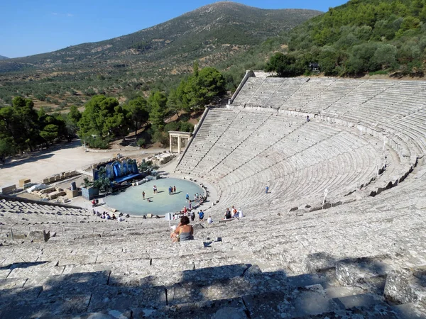 Europa Griekenland Epidaurus Oude Amfitheater Heeft Uitstekende Akoestiek Dit Gebouw — Stockfoto