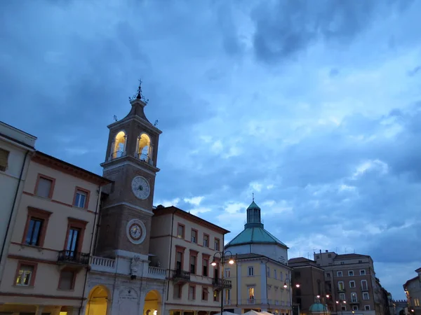 Torre Relógio Céu Noturno Rimini Itália Vista Uma Noite Verão — Fotografia de Stock