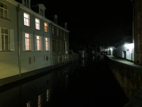 Europa Belgien Westflandern Brügge Alte Häuser Kanal Bei Nacht — Stockfoto