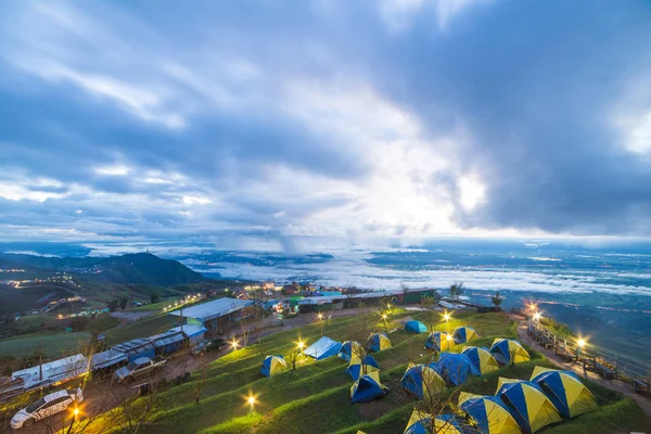 Tenda Camping Montanhas Sob Névoa Parte Manhã Phu Tub Berk — Fotografia de Stock