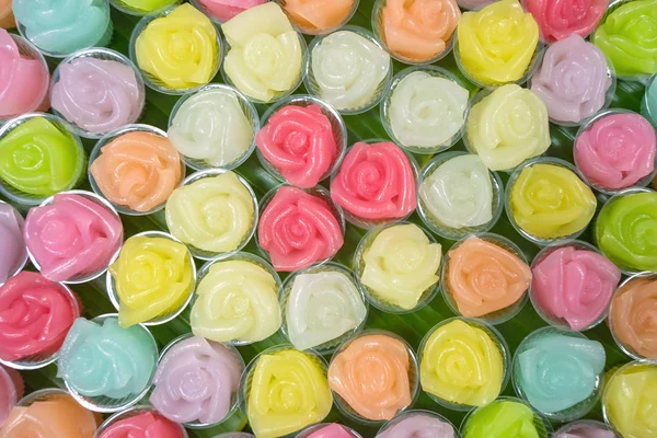 Tarta Postres Caseros Tailandeses Capas Dulces Patrón Flores Coloridas —  Fotos de Stock