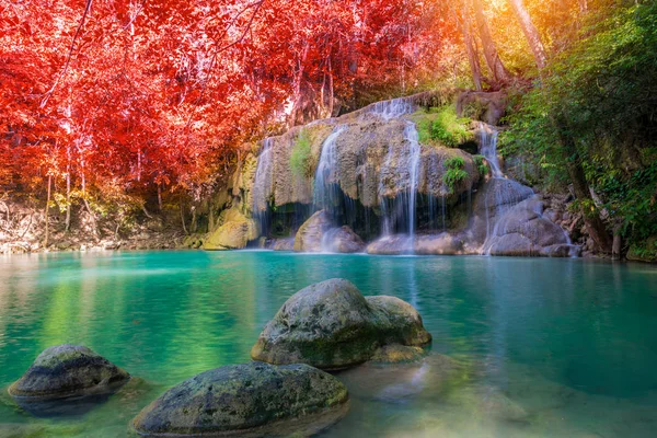 Waterfall Deep Forest Erawan Waterfall National Park — Stock Photo, Image