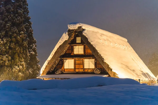 Neve Caindo Luz Festival Inverno Shirakawago Gifu Chubu Japão — Fotografia de Stock