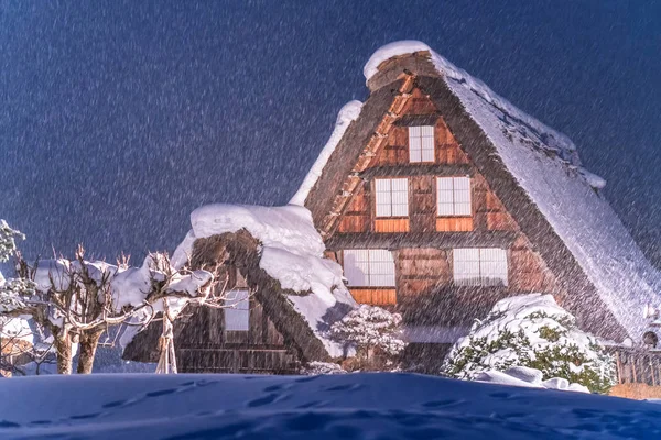 Snow Falling Light Festival Winter Shirakawago Gifu Chubu Japan — Stock Photo, Image