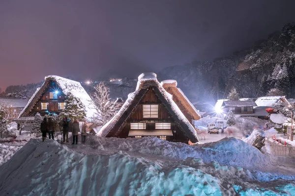 Shirakawago Gifu Chubu Japonya Kışın Işık Festivali Kadar Düşen Kar — Stok fotoğraf