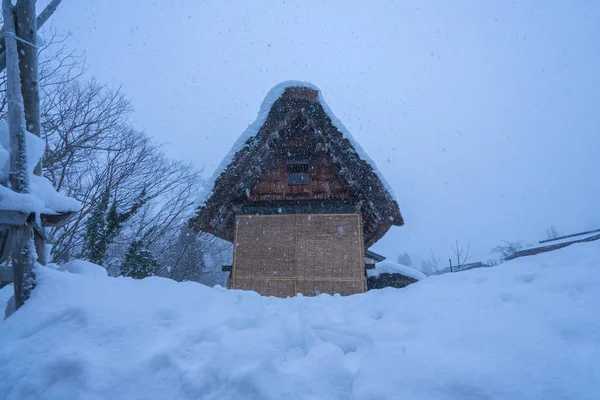 Śnieg Pada Zimie Shirakawago Gifu Chubu Japonia — Zdjęcie stockowe