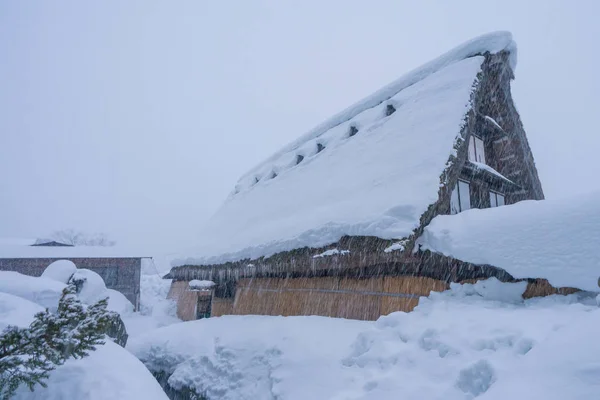 Kış Shirakawago Gifu Chubu Japonya Düşen Kar — Stok fotoğraf