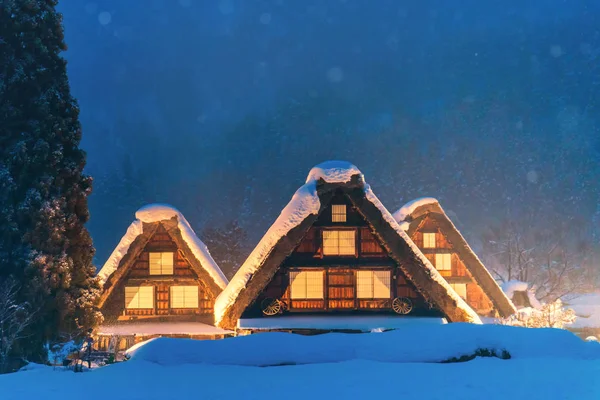 Neve Caindo Luz Festival Inverno Shirakawago Gifu Chubu Japão — Fotografia de Stock