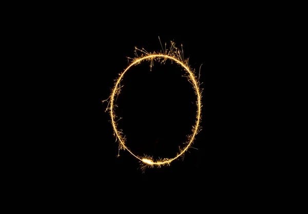 Numbers Zero Sparkler Firework Light Isolated Black Background — Stock Photo, Image