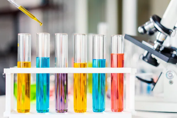 Scientist Equipment Science Experiments Laboratory Glassware Containing Chemical Liquid Research — Stock Photo, Image