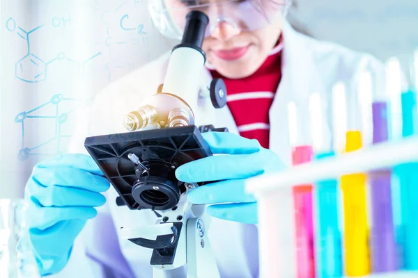 Scientist with equipment and science experiments, laboratory gla — Stock Photo, Image
