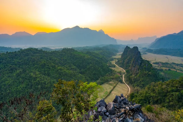 Top view of Beautiful Forest landscape of Sunset at pha Namxay M — Stock Photo, Image