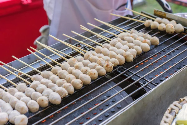 Grilled meatball fast food in market Thailand — Stock Photo, Image