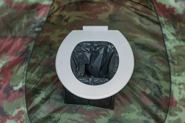 Portable toilets in tent at camping public — Stock Photo, Image