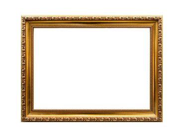 Beyaz arkaplanda izole edilmiş altın çerçeve ya da fotoğraf çerçevesi.