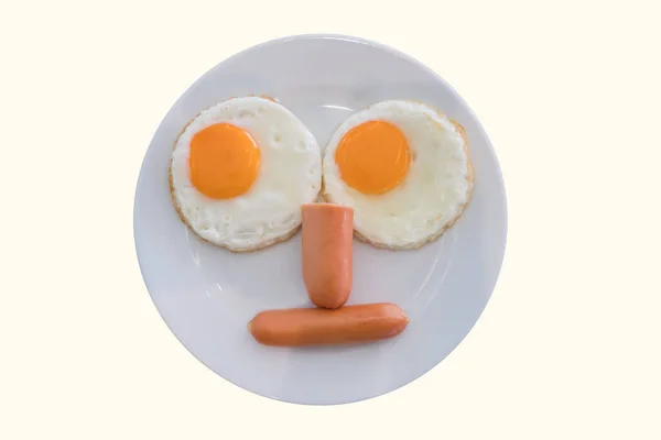 Happy Face Frying Eggs Com Café Para Café Manhã Isolado — Fotografia de Stock