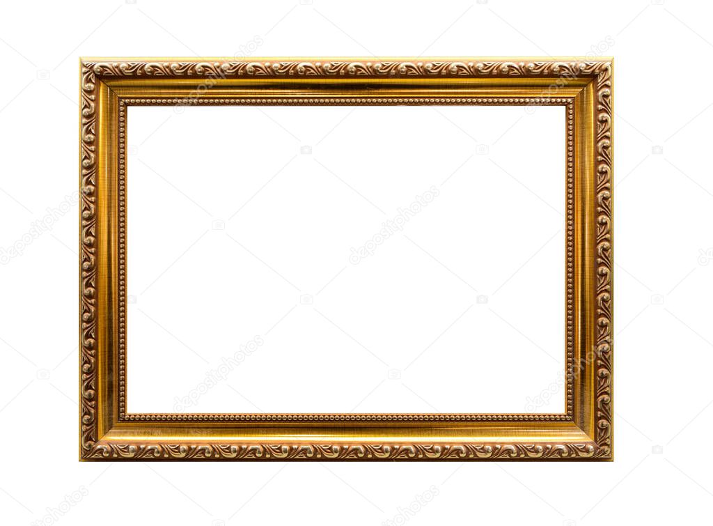 Gold frame Elegant or photo picture frame isolated on the white background.