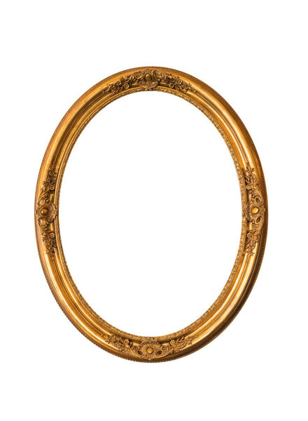 Gold oval frame Elegant vintage interesting design or photo oval picture frame isolated on white background.