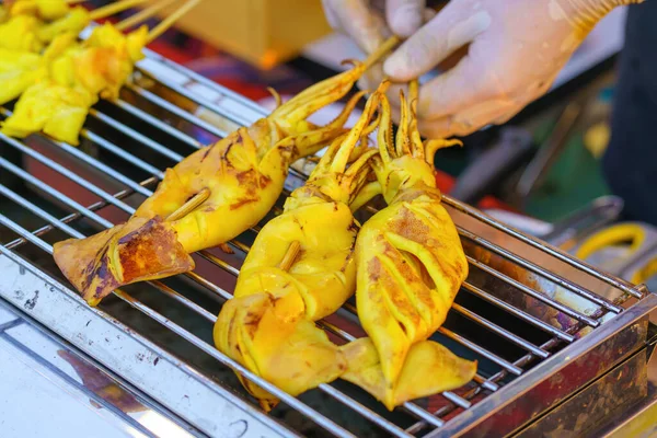 Calamar Parrilla Tailandia Mercado Alimentos Callejeros — Foto de Stock
