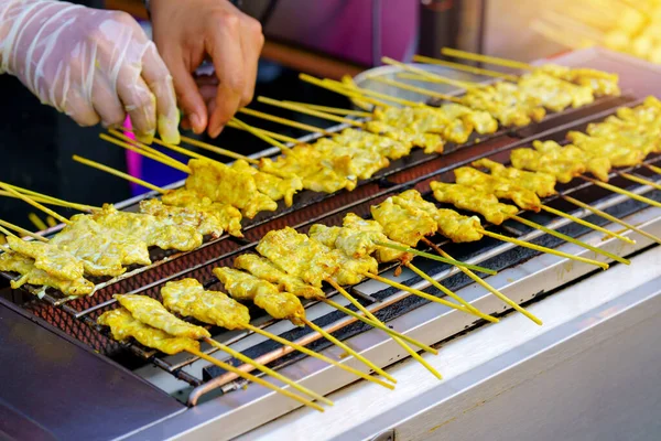 Grilled Pork Satay Skewer Popular Street Food Bangkok Thailand — Stock Photo, Image