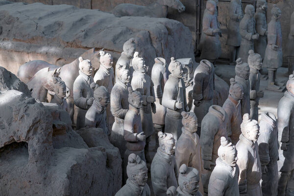 The Terracotta Army warriors at the Mausoleum of sculptures depicting the armies of Qin Shi Huang, the first Emperor of China