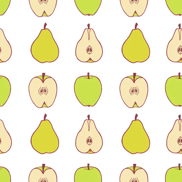 Fruta pera y manzana patrón sin costura — Vector de stock
