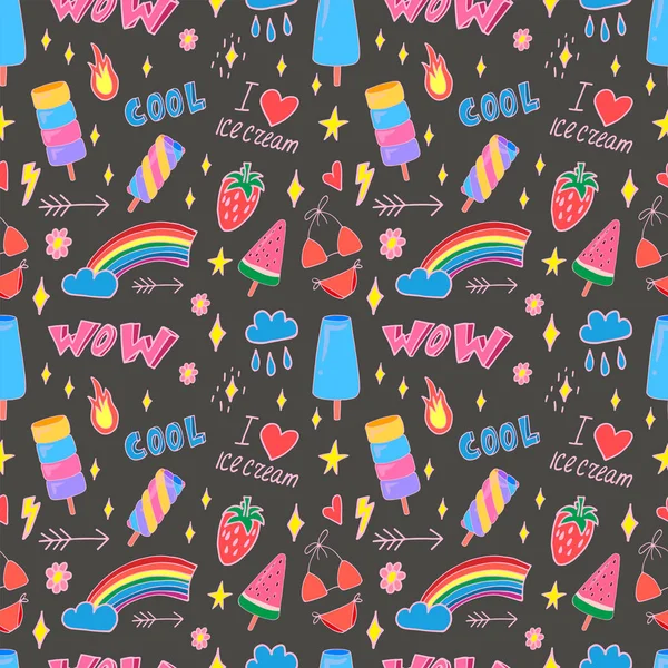 Summer pop art seamless pattern - Stok Vektor