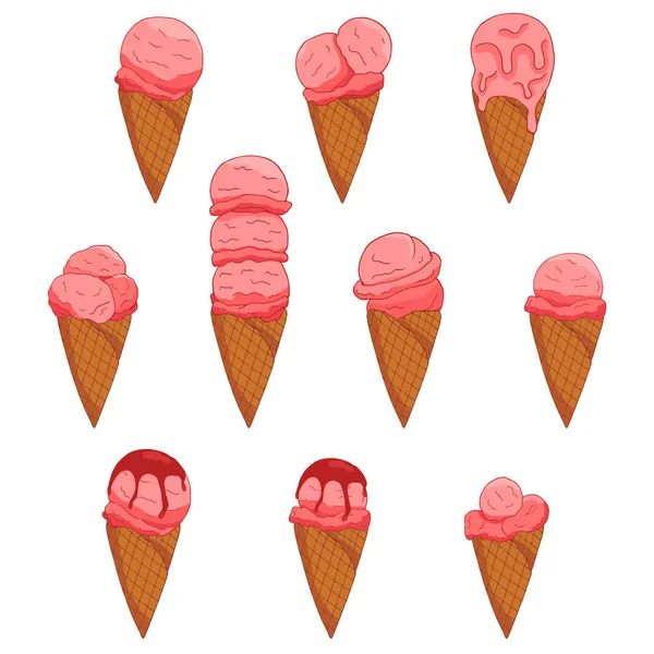 Helado de fresa rosa dibujado a mano . — Vector de stock