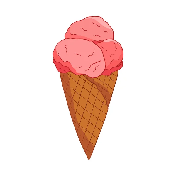 Met de hand getekend Pink starwberry Ice Cream. — Stockvector